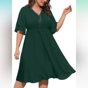 Woman’s Dress Ruffle Short Sleeve V Neck